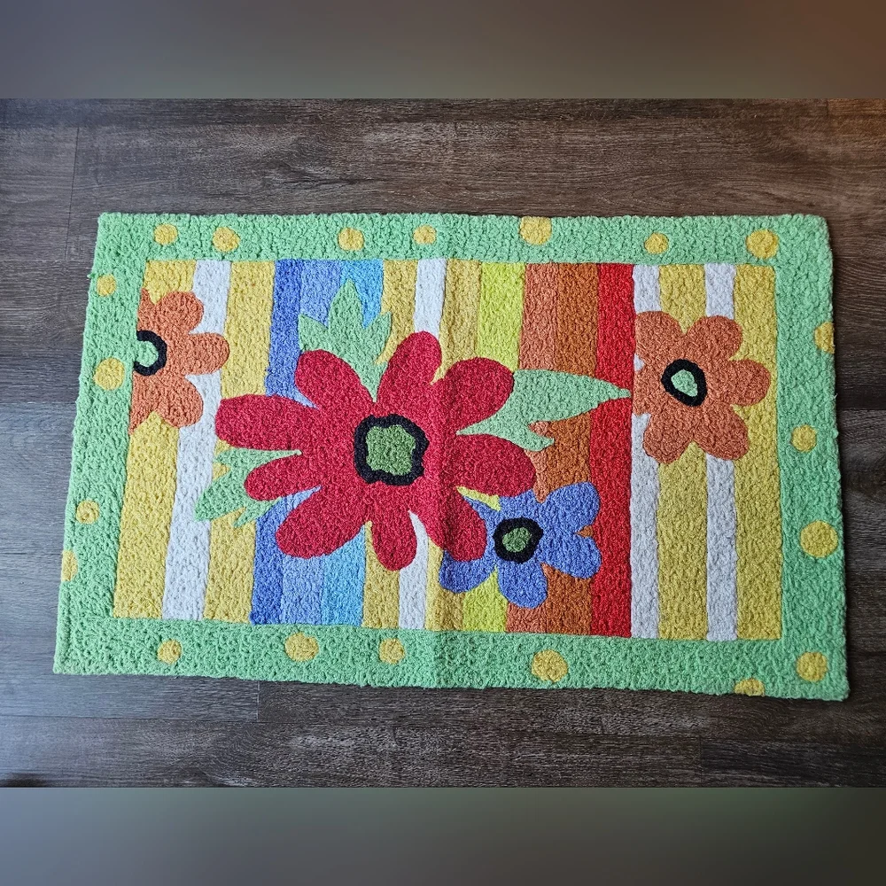 Vintage Y2K Jellybean Flower Power Kids Rug Floor Mat, brightly colored Flower